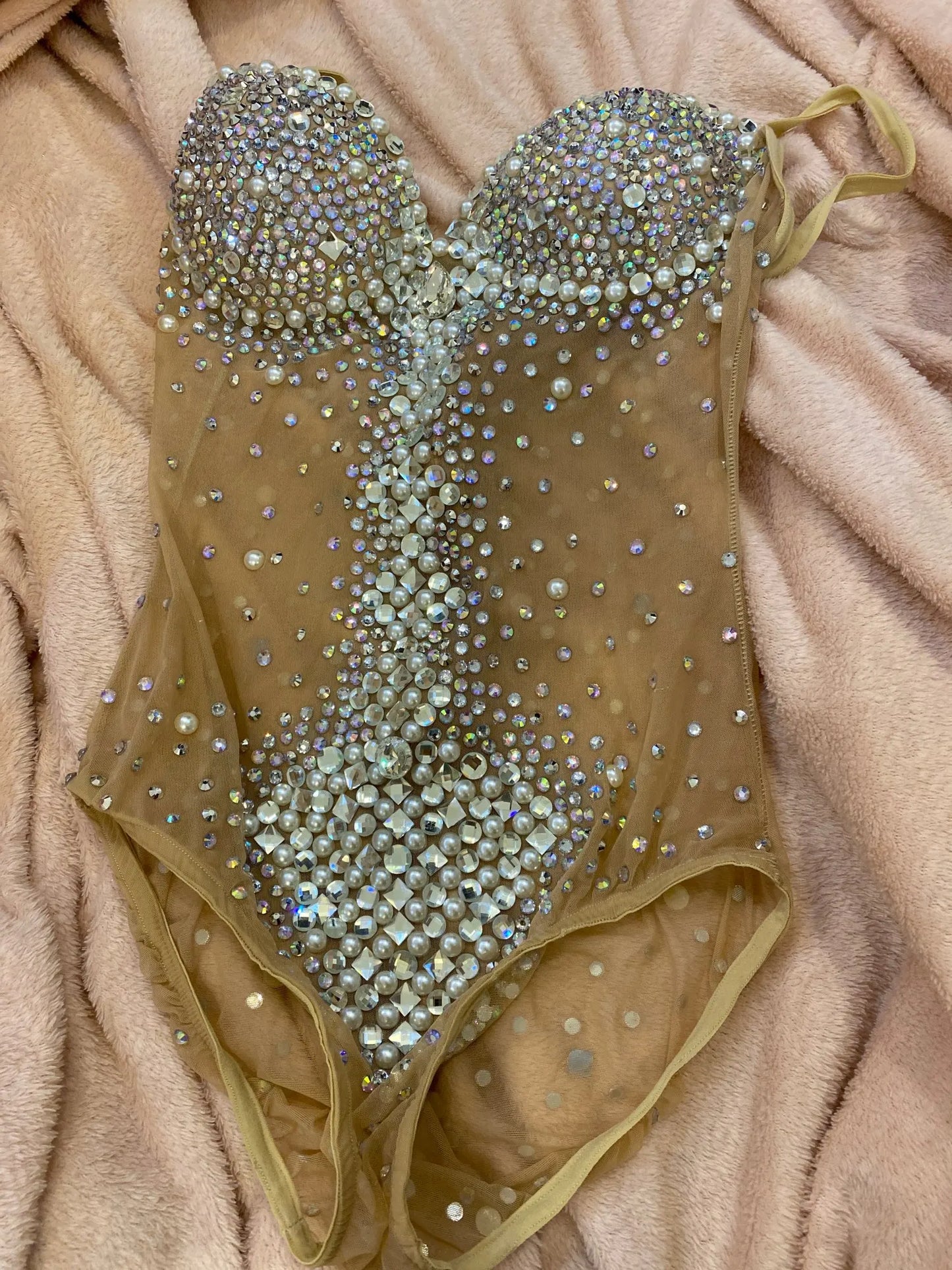 Women Sexy Pearl Strap Drag Queen Rhinestone Bodysuits Birthday Outfit Leotard Black Stage Wear 2025