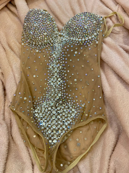 Women Sexy Pearl Strap Drag Queen Rhinestone Bodysuits Birthday Outfit Leotard Black Stage Wear 2025
