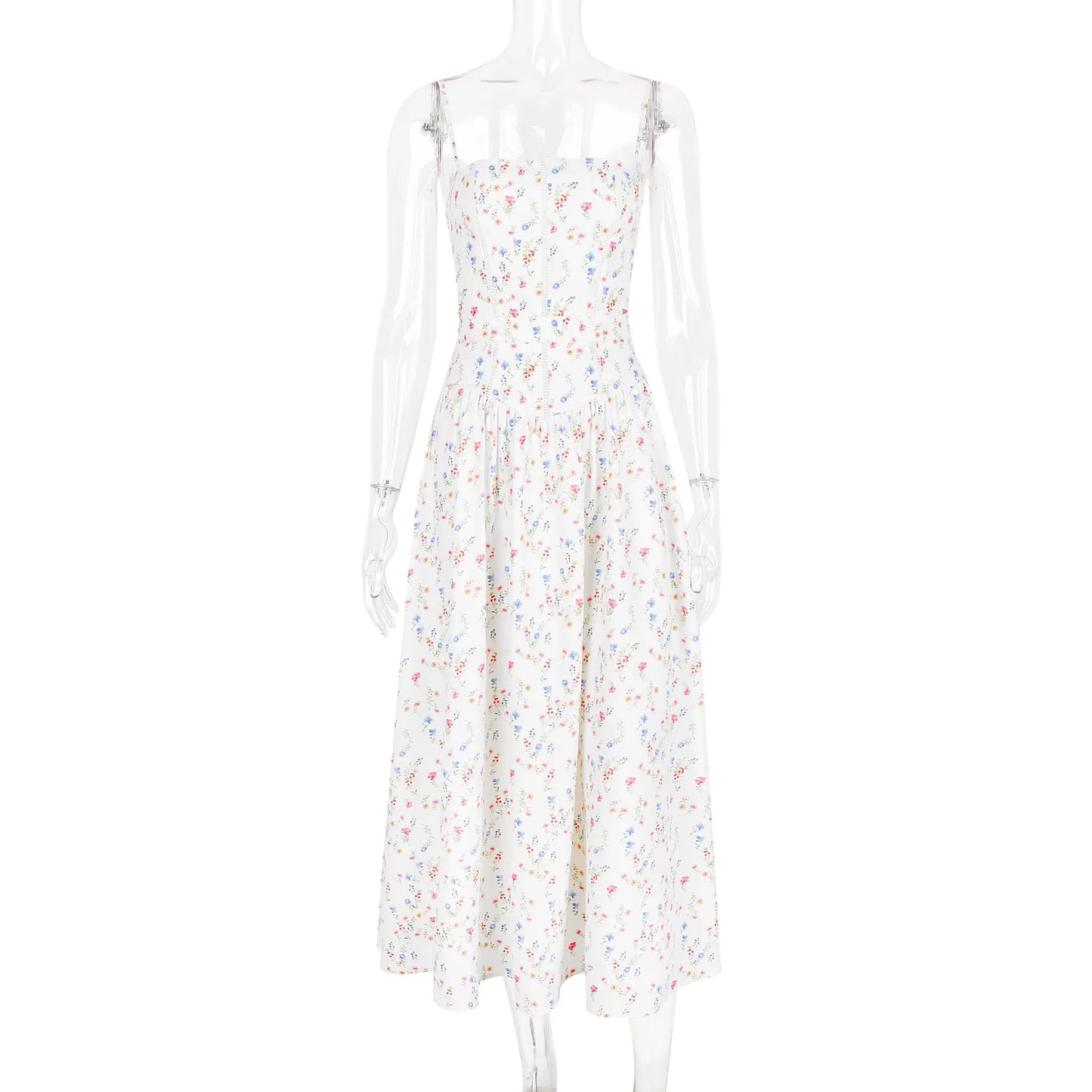 Oligai Floral Print Midi Sundress Elegant Spaghetti Strap Flowy Dress Aussie Summer Women Boho Chic Beach Dress