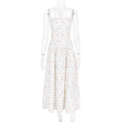 Oligai Floral Print Midi Sundress Elegant Spaghetti Strap Flowy Dress Aussie Summer Women Boho Chic Beach Dress