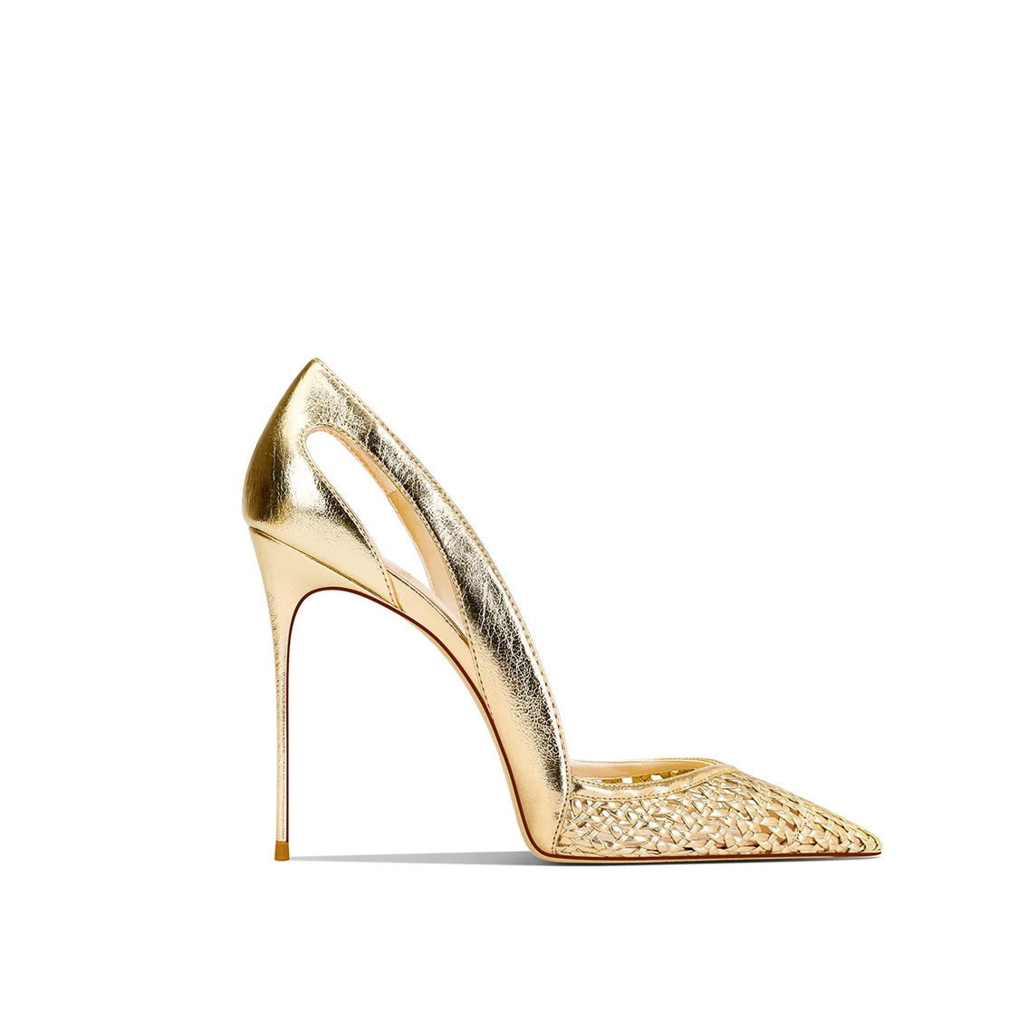Summer New Women's Black Leather Woven Fashionable and Sexy Pointed Thin Heel High-heeled Shoes
