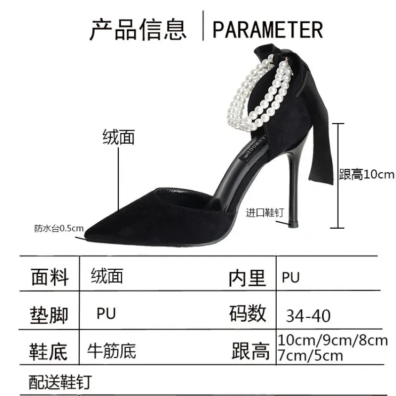 Comemore 2025 Summer  Bow Black High Heel Sandals Lace-up Solid Ladies Shoes Fashion Thin Heels Buckle Women's Sandals banquet