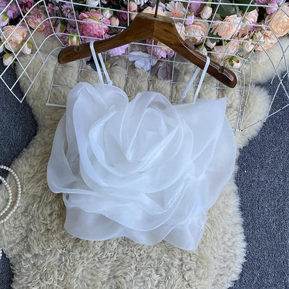 Spaghetti Strap Tank Top for Women New Arrival Slash Neck Tulle Bare Midriff Skinny Camis Summer Versatile Gallus Dropshipping