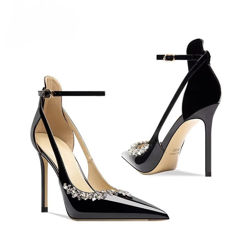 Pointed High Heels for Women Stilettos 2025 Spring New Sexy Rhinestone Temperament Baotou Sandals Single Buckle Shoes