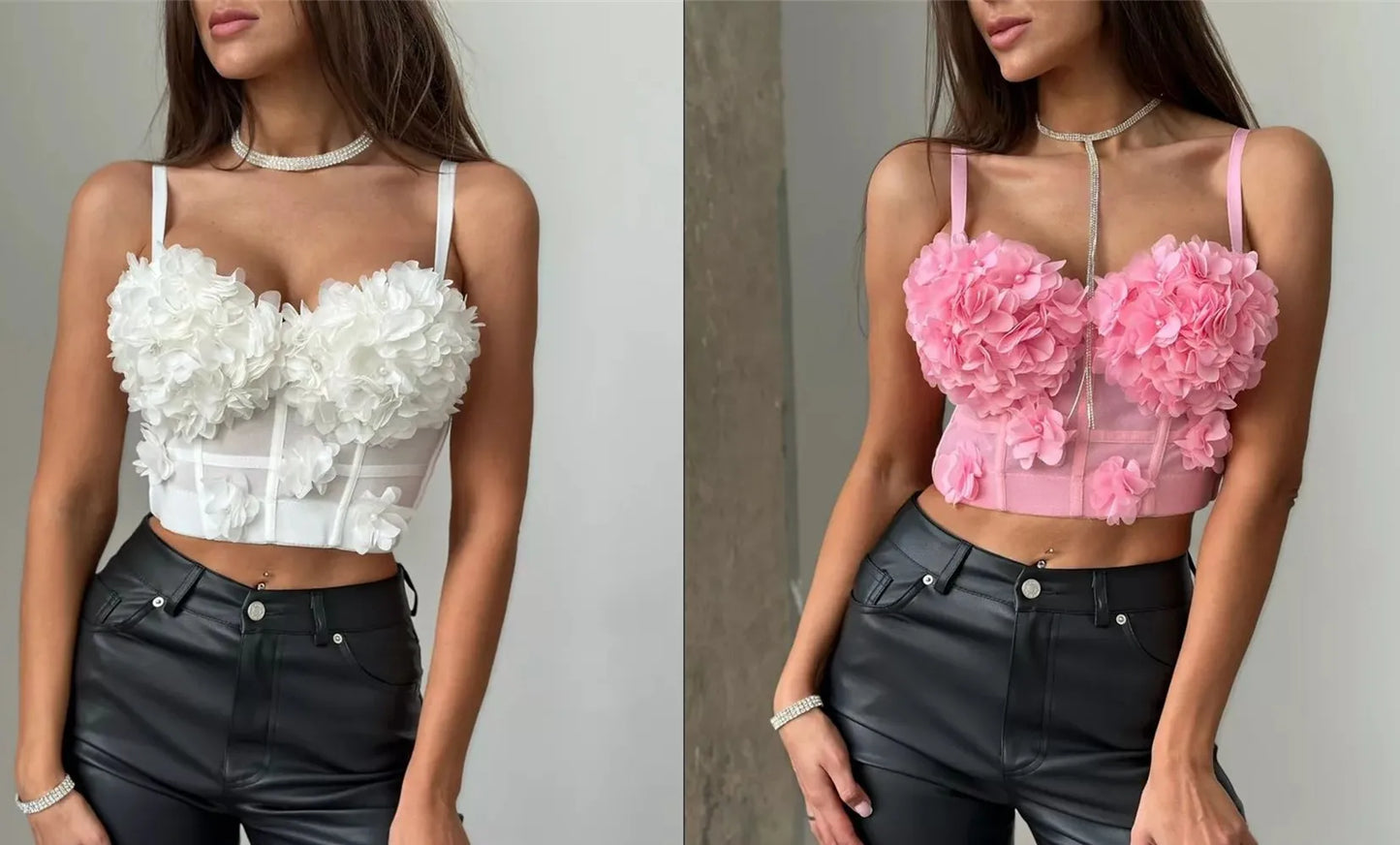 Sexy Beachwear Corset 3D Floral Applique Cute Women Deading Design Bustier Ladies Event Party Crop Top Short French Sweet Cami