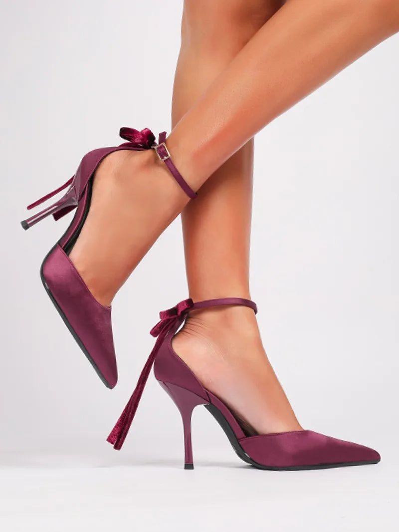 Luxury Satin Designer High Heels for Women Bowknot Embellished Elegant Pointed Toe Pumps Fashion Party Dress High Heel Sandals