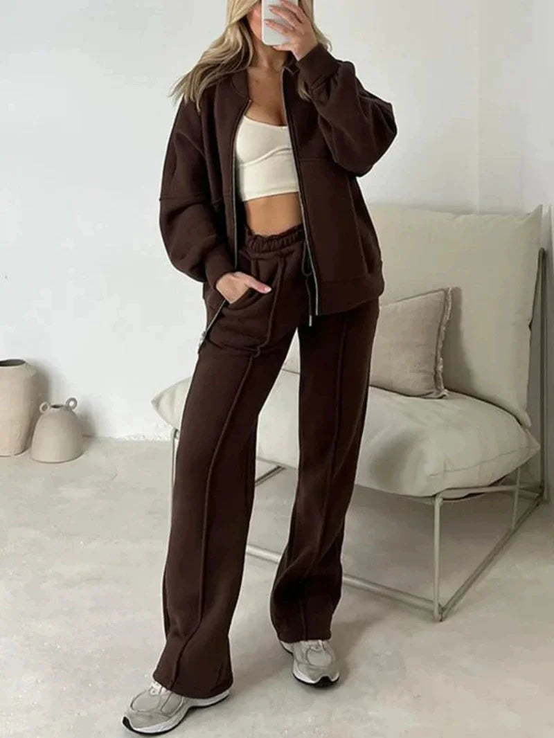 2025 Sweatshirt Two-piece Suit Women's Casual Sports Sets Autumn Winter Zip-up Short Coat Straight Trousers 2-piece Sets S-5XL