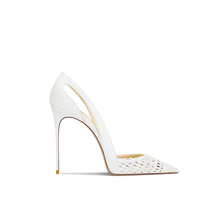 Summer New Women's Black Leather Woven Fashionable and Sexy Pointed Thin Heel High-heeled Shoes