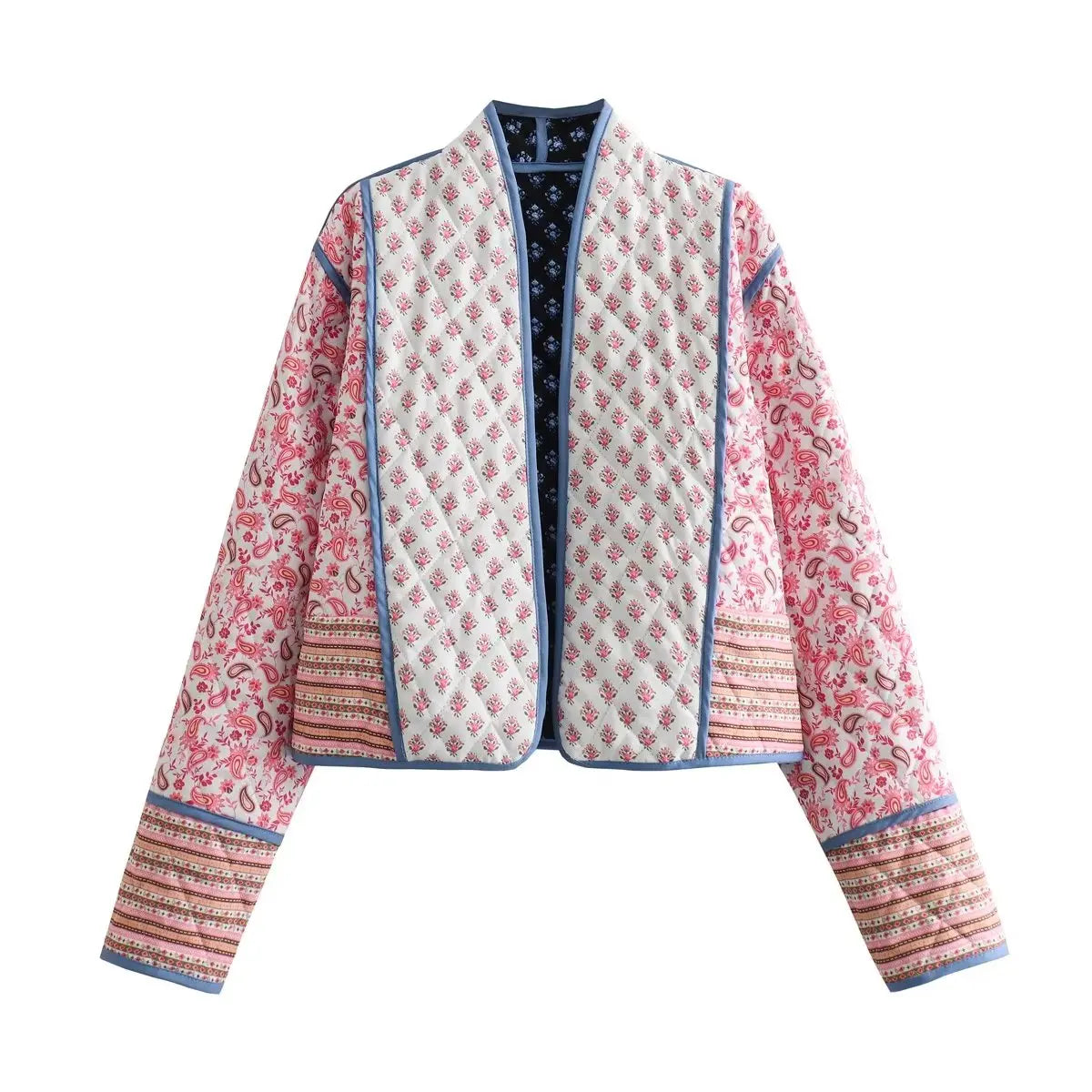 HH Floral Print Jacket For Women Autumn Quilted Reversible Cotton Coat Cardigan Long Sleeve Jackets Elegant Woman Streetwear