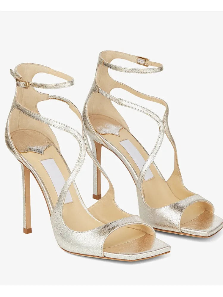 2026Ladies' Summer New Fashionable High-heeled Open Toed Sandals Square Toe Party Sexy 34-43Large Women's Shoes