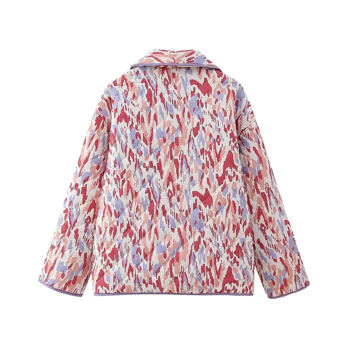 HH Floral Print Jacket For Women Autumn Quilted Reversible Cotton Coat Cardigan Long Sleeve Jackets Elegant Woman Streetwear
