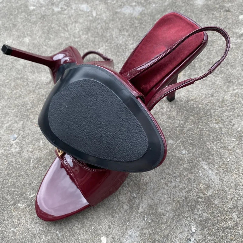 Sexy Red Patent Leather High Heels Women Summer Luxury Designer Metal Buckle Belt Back Strap Designer Sandals Sandalias Mujer