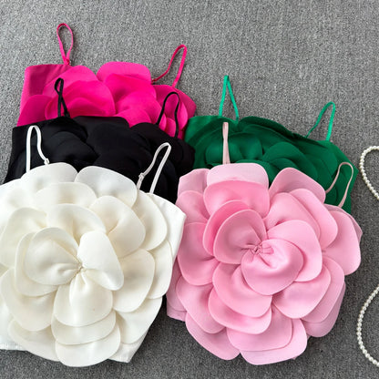 Stretchy Back Camis Slim Woman Solid Big Flower Tank Girl 2024 Summer Crop Top for Female Camisole