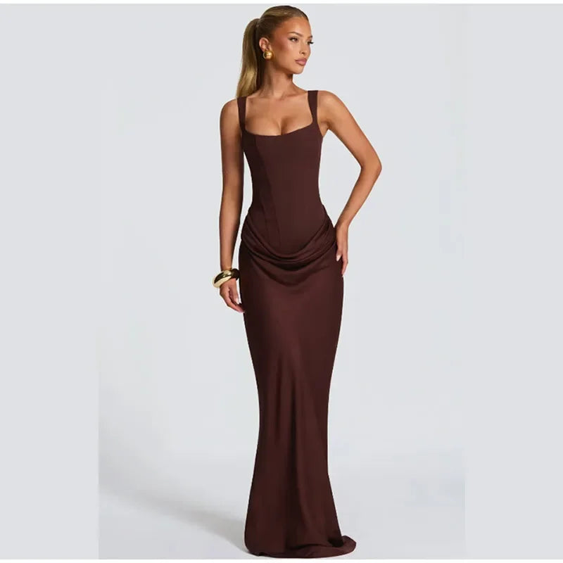 Women Sexy Square-neck Halter Mini Dress 2025 Pleated Sleeveless Backless High Waist Bodycon Dresses New Summer Lady Party Robes