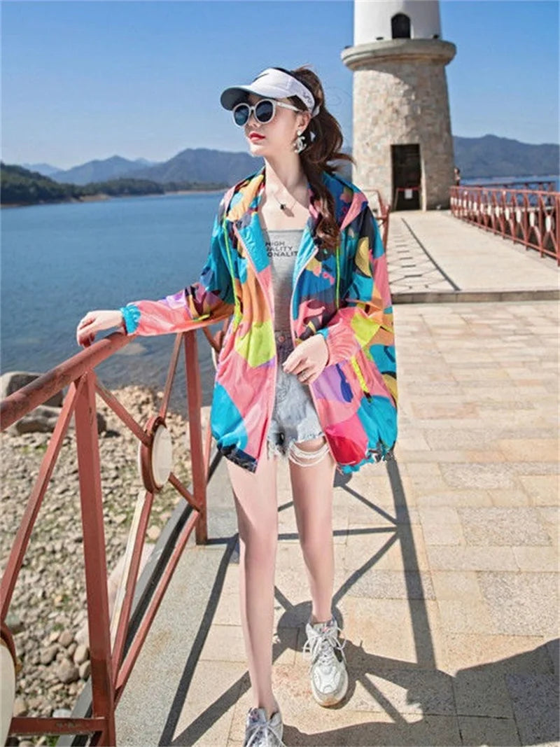 Female 2024 Summer New Camouflage Thin Sun Protection Clothing Women Short Anti-Ultraviolet Korean Sun Protection Clothing A1137