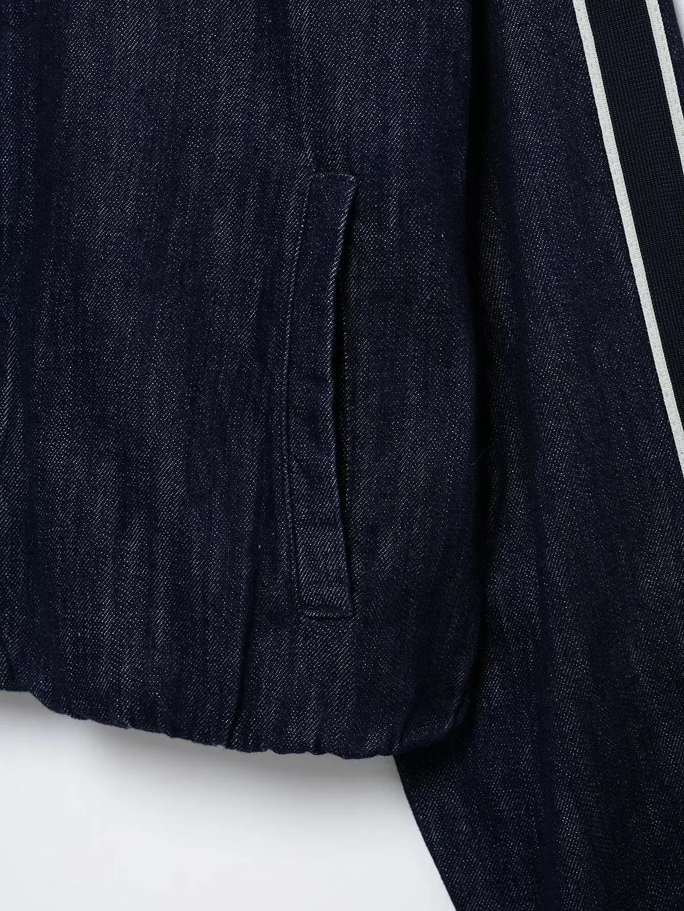 KONDALA Women High Street Denim Set Spring Fall Trendy Side Stripe Stand Collar Zipper Jacket Lace-up Pant 2026 Casual Pants Set