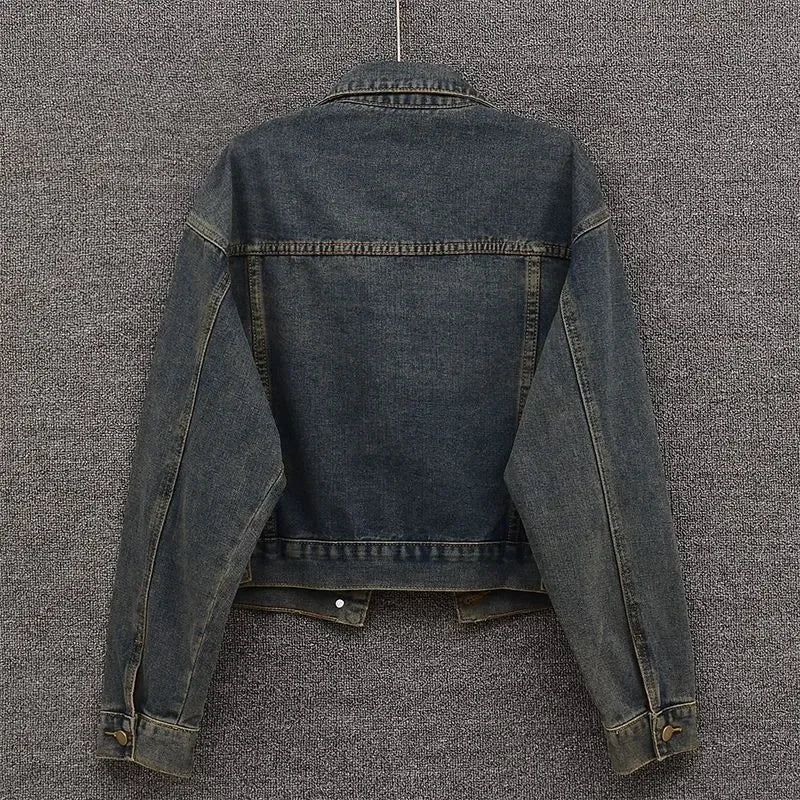 Blue Denim Top Women Autumn Classic Style Short Coat New Korean Fashion  Chic Pockets O-Neck Female Ropa De Mujer Loose Jackets