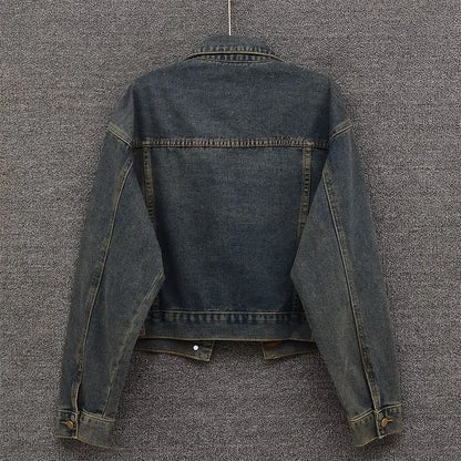 Blue Denim Top Women Autumn Classic Style Short Coat New Korean Fashion  Chic Pockets O-Neck Female Ropa De Mujer Loose Jackets