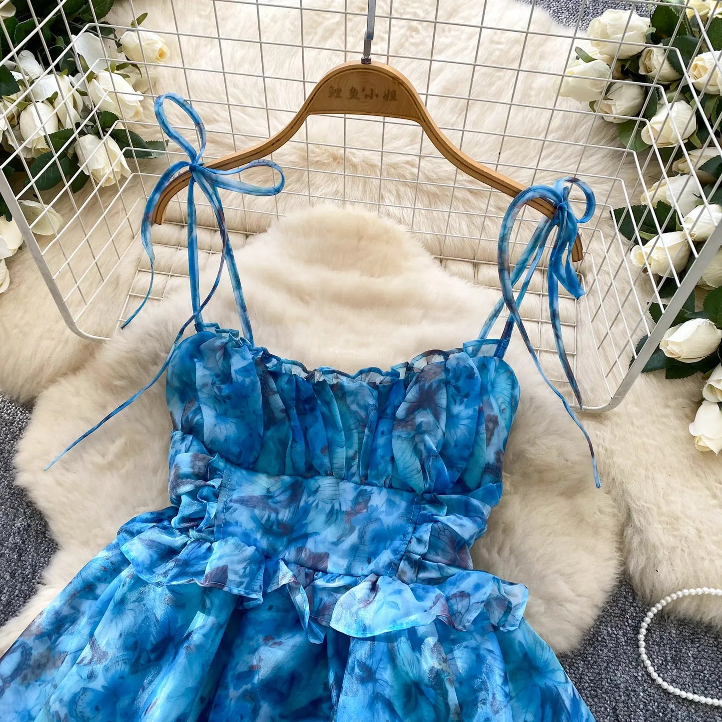 SINGREINY Holiday Print Flowy Birthday Dress Women Strap Butterfly Vacation Cake Sundress Organza Luxury Party Short Dress