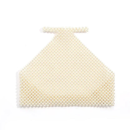 Handcrafted Elastic Pearl Beaded Sexy Hot Girl Bralette Top White Beaded Crop Top Women's Fashion Vest Strapless Bra