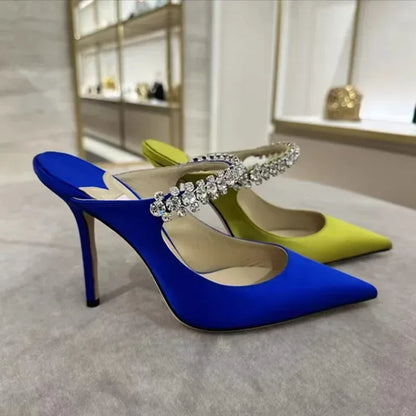 Women's Sandals 2026 New High Heels Fashion Water Diamond Chain Banquet Pointed Fine Heels Women's Muller Shoes