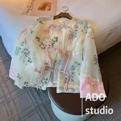 Outerwears Women Jacket Chinese Style Jacket National Wind Embroidery Jacquard Buckle Sunscreen Cardigan Female Summer Thin Coat