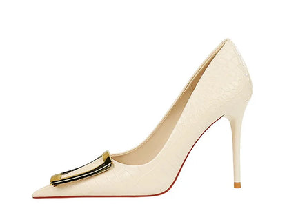 2025 BIGTREE Metal Decoration Buckle Fashion Pumps Women Elegant Snakeskin Print 10cm High Heels Party Ladies Shoes