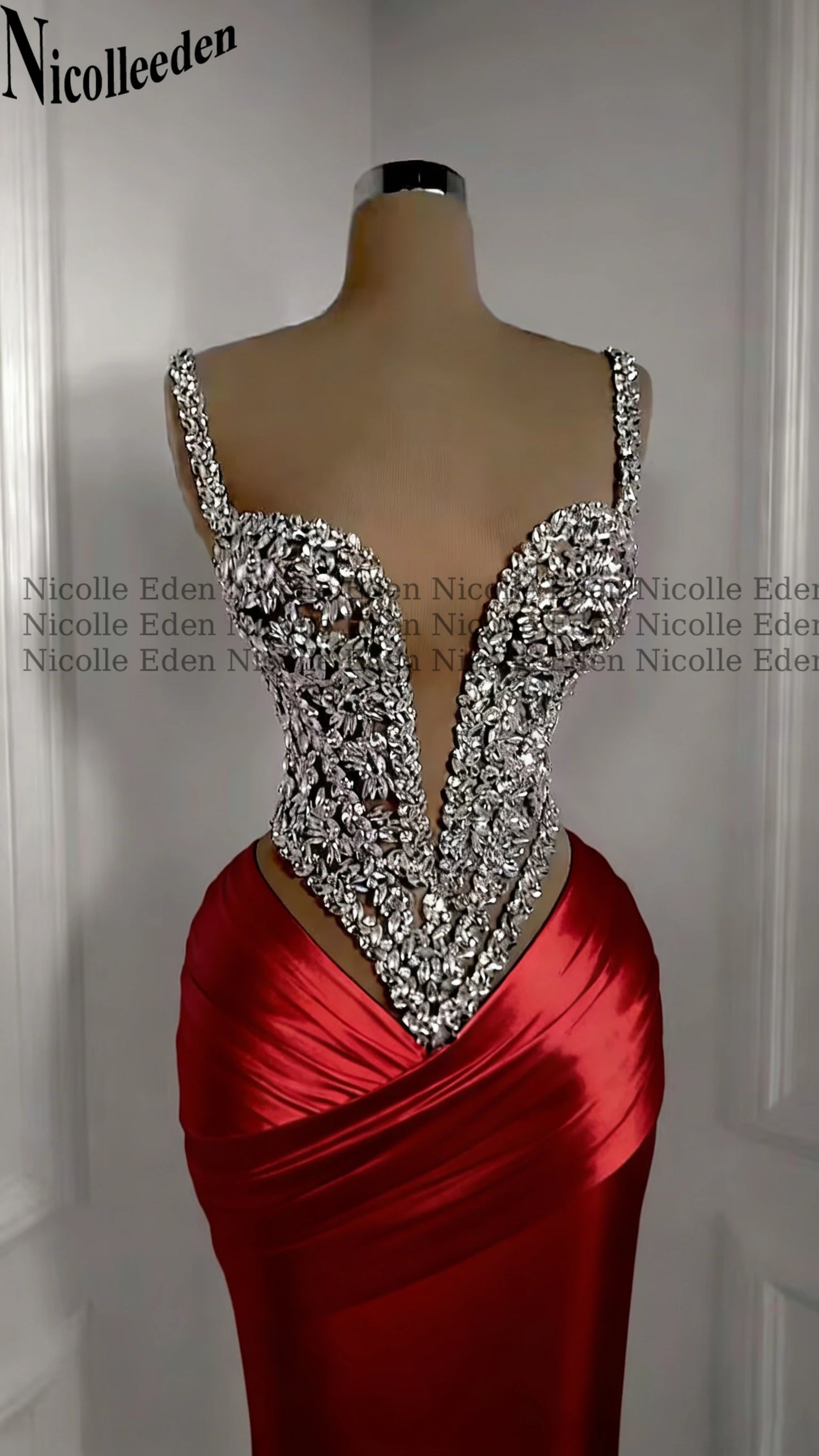 Nicolle Charming Spaghetti Straps Evening Dresses for Women Rhinestones Pageant Celebrity Dresses Vestidos De Gala Customized