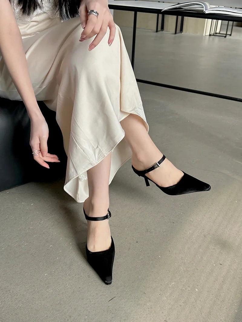 Eilyken New Design High Heels Woman Pumps  Buckle Strap Mules Slippers Sexy Pointed Toe Wedding Banquet Female Shoes
