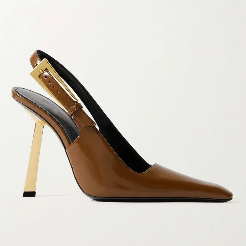 2025 Spring And Summer New Black Patent Leather High Heels Women Slim Heel Shoes Temperament Minority Pointed Sandals