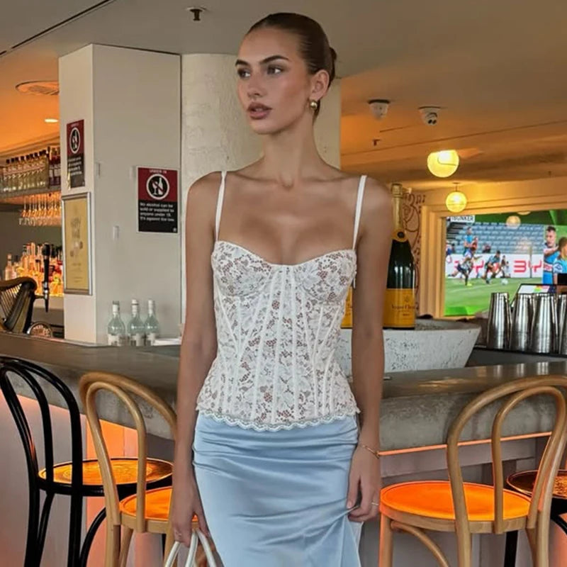 Lace Fishbone Waist Corset Tops Women's 2026 New Slim Sleeveless Vest Tee Lace Up Summer Sexy Sleeveless Tanks Top Female New