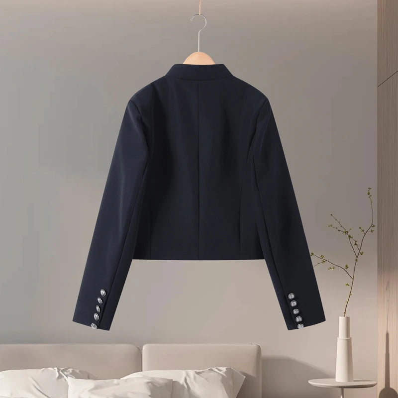 Vintage Napoleon Short Jacket for Women Stand Collar Full Sleeve Single-Breasted Slim Coat 2026 Spring Lady New Streetwear