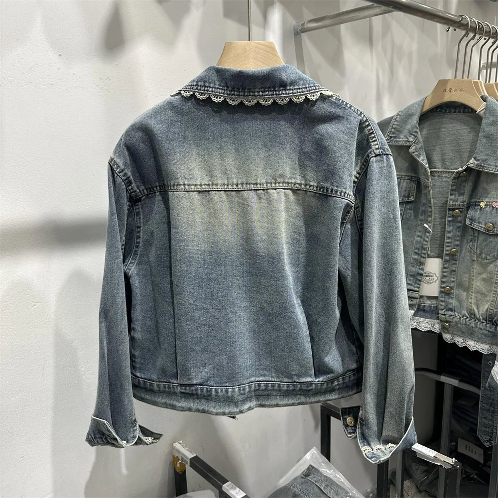 Blue Denim Top Women Autumn Classic Style Short Coat New Korean Fashion  Chic Pockets O-Neck Female Ropa De Mujer Loose Jackets