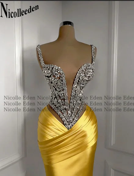 Nicolle Charming Spaghetti Straps Evening Dresses for Women Rhinestones Pageant Celebrity Dresses Vestidos De Gala Customized