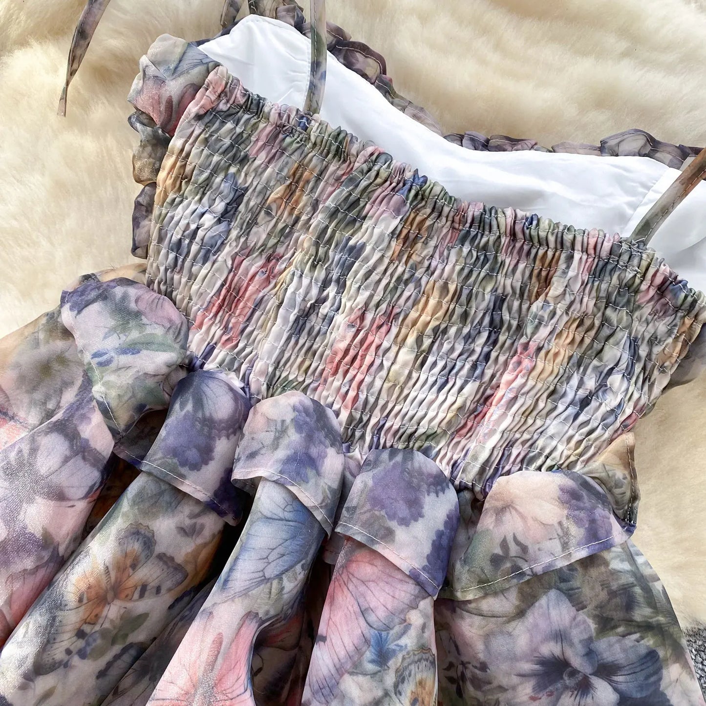 SINGREINY Holiday Print Flowy Birthday Dress Women Strap Butterfly Vacation Cake Sundress Organza Luxury Party Short Dress