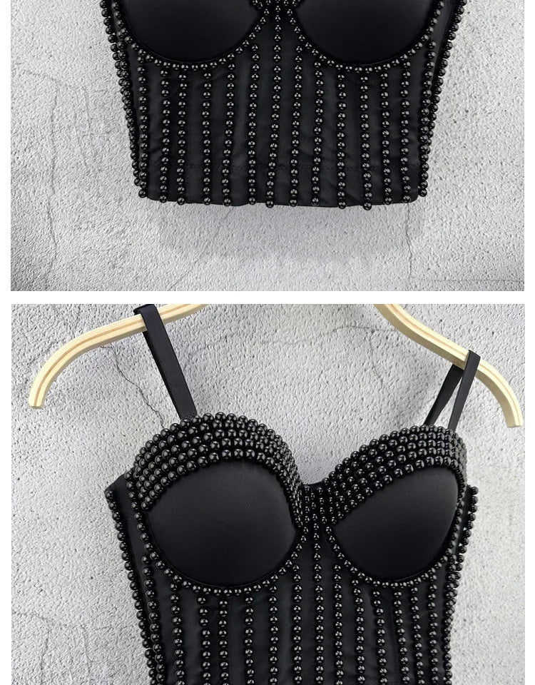 Ruili Pearl Pure Handmade Small Vest Sling Fashion Youth Body Sculpting Retro Solid Fish Bone Nightclub Performance Clothes