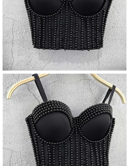 Ruili Pearl Pure Handmade Small Vest Sling Fashion Youth Body Sculpting Retro Solid Fish Bone Nightclub Performance Clothes
