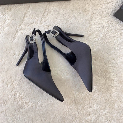 Luxury Pointed Sandals Burgundy Designer Large Size Fashion Pointed Sandals Temperament with French Women's Shoes