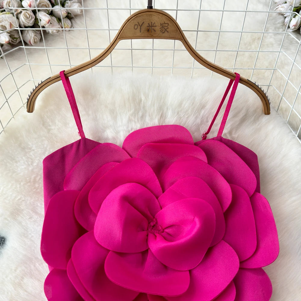 Stretchy Back Camis Slim Woman Solid Big Flower Tank Girl 2024 Summer Crop Top for Female Camisole