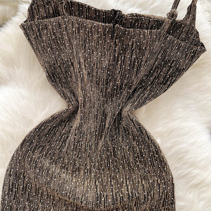Sexy sleeveless glitter Backless Off Shoulder Fashion Birthday Party Evening Vestido Women Goth Slim Summer Hip Wrap Dress
