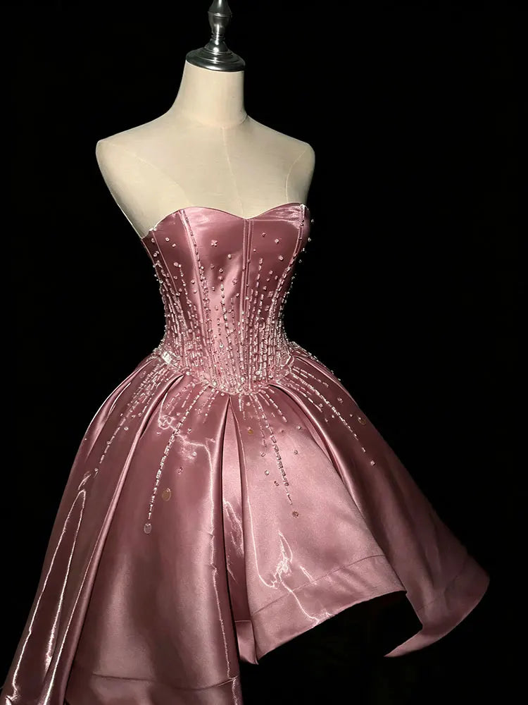Lautaro Spring Long Luxury Sleeveless Strapless Pink RhinestoneElegant Evening Party Wedding Birthday Prom Dress for Women Dress