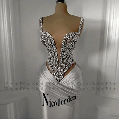 Nicolle Charming Spaghetti Straps Evening Dresses for Women Rhinestones Pageant Celebrity Dresses Vestidos De Gala Customized