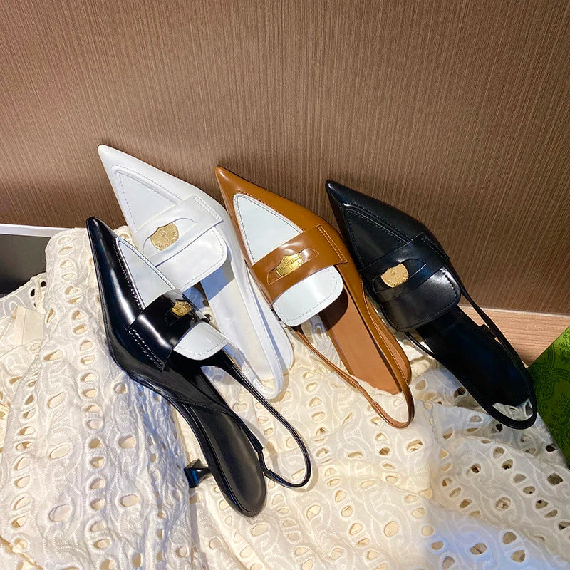 Fashion Color Matching Design Elegant Women's Shallow High-heeled Sandals Spring and Summer Pointed One-pedal Baotou Sandals.