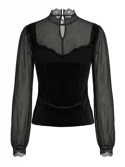 Women's Spring/Fall 2026 New Arrival Elegant Lace-Panel Cutout Bell-Sleeve Tie-Waist Top Everyday Lace-Panel Design