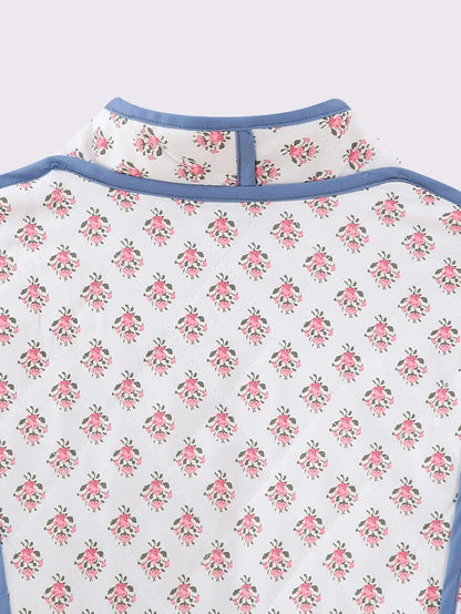 HH Floral Print Jacket For Women Autumn Quilted Reversible Cotton Coat Cardigan Long Sleeve Jackets Elegant Woman Streetwear
