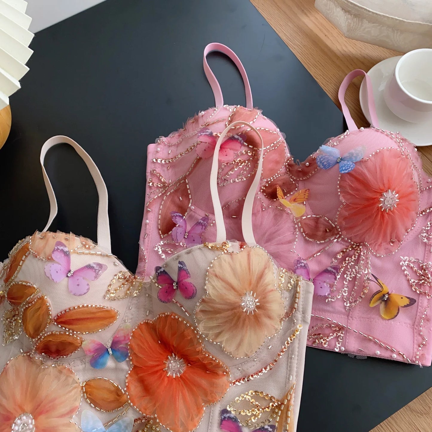 SINGREINY Embroidery Flower Camis Women Strapless Sleeveless Luxury Camisole Slim Hot Summer Sequined Butterfly Sexy Mini Tops