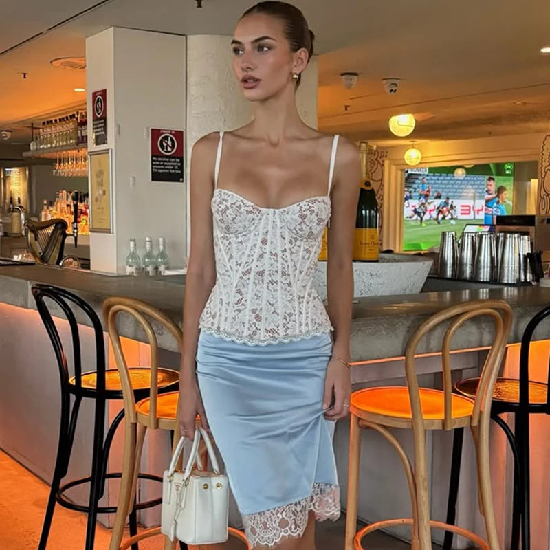 Lace Fishbone Waist Corset Tops Women's 2026 New Slim Sleeveless Vest Tee Lace Up Summer Sexy Sleeveless Tanks Top Female New