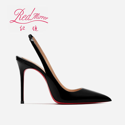 2025 new pointed patent leather nude single shoes socialite versatile stiletto rear empty bag head high heels sandals