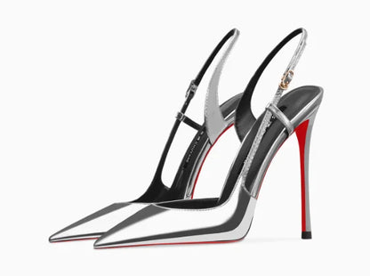 Rose red satin back tripe buckle sandals for women's new style slim heel and sexy European and American style single shoes