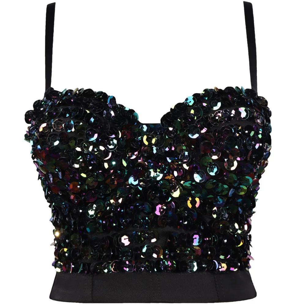 Faionable Street Sle Sequin Slim Tank Top Women's Casual Bright Spangles Strap Vest Ladies' Polyester Streetwear